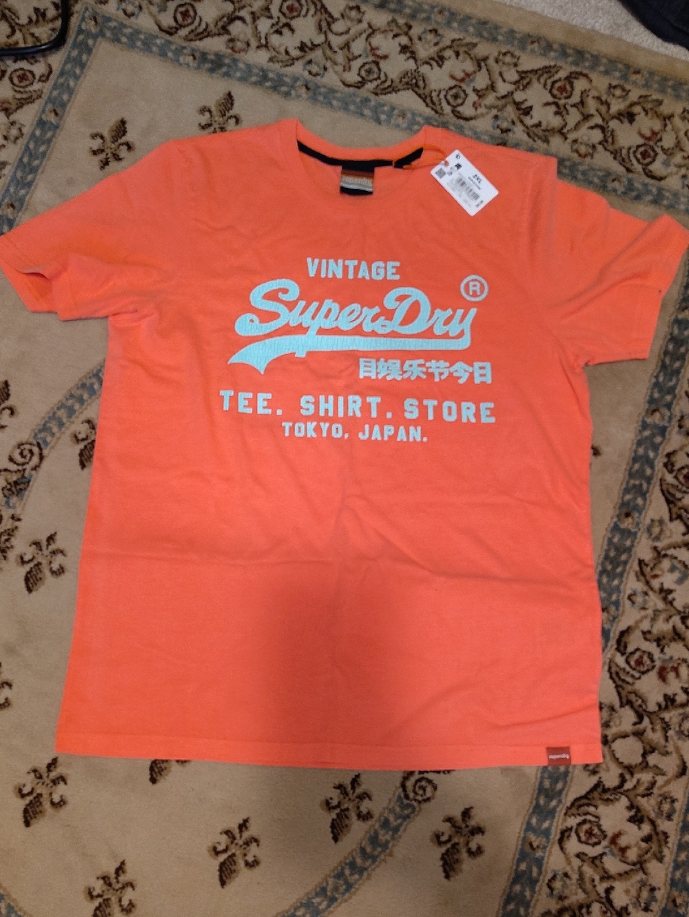 Superdry 2XL Neon Coral Vintage Logo Short Sleeve Tee Tokyo, Japan